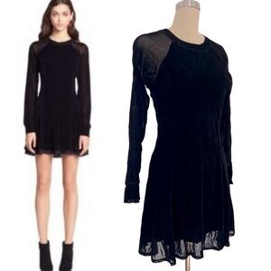 Theyskens Theory Black Grunge Whimsigoth Fairy Velvet‎ Silk Mesh sleeves Dress M